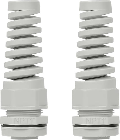LeMotech 2Pcs NPT 1" IP68 Waterproof Cable Gland Flex Spiral Strain Relief Grey Nylon Joint with Gaskets for 18-25mm Wire Thread