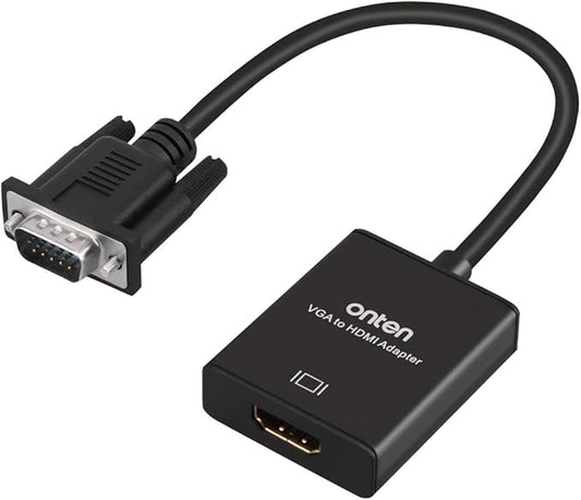 ONTEN VGA to HDMI, 1080P Adapter (Male to Female) for Computer, Desktop, Laptop, PC, Monitor, Projector, HDTV with Audio Cable and USB Cable (1 Pcs)