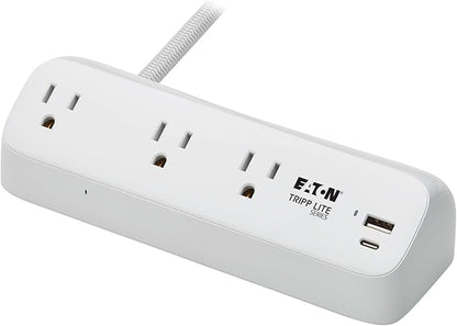 Eaton Tripp Lite Series Desk Clamp Power Strip Surge Protector, 3-Outlets, USB-A & USB-C Charging Ports, 900 Joules, 8ft Braided Flat Extension Cord, Lifetime Manufacturer's Warranty (TLP308U20CLAMP)