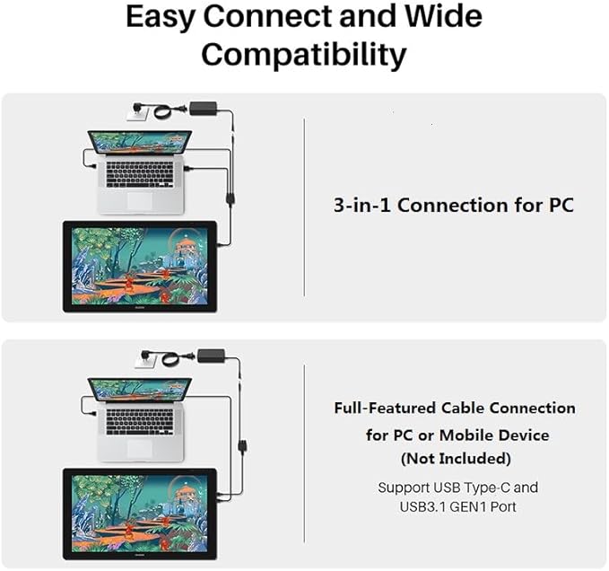 HUION Kamvas 24 QHD Drawing Tablet with Screen, 2.5K Graphics Art Tablet, 23.8inch Drawing Monitor USB-C Connection for Artist, Work with Mac, Windows, Linux, Android