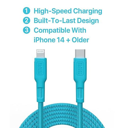 BLACK+DECKER USB C to Lightning Cable - Fast Compatible iPhone Lightning Cable - Durable Braided Type C iPhone Charger Cord - for Travel and Daily Use - Multiple Colors and Lengths - 6ft