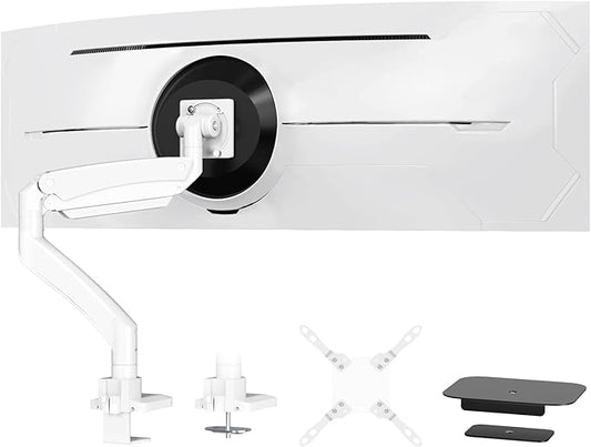 Ultrawide Monitor-Arm Heavy Duty 22-57‘’ - PUTORSEN Aluminum Single Monitor Mount Holds up to 59.4 lbs, Premium Adjustable Desk Mount Stand, VESA 75/100/200 mm, White