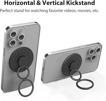 Magnetic Phone Grip Compatible with MagSafe,Magnetic Phone Ring Holder Finger Kickstand Wireless Charging Compatible,Adjustable Double Cell Phone Rings Gripper Stand for MagSafe iPhone - Black