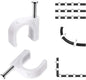 Cable Clips, 100 Pcs, 8mm, Wire Wall Clips with Steel Nails, Cable Management Organizer Clips, Cable Tacks Coax Holder Clips, RG6 RG59 CAT6 RJ45 Cable Cord Clips, White