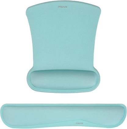 MOSISO Wrist Rest Support for Mouse Pad & Keyboard Set, Ergonomic Mousepad Non-Slip Base Home/Office Pain Relief & Easy Typing Cushion with Neoprene Cloth & Raised Memory Foam, Aquamarine