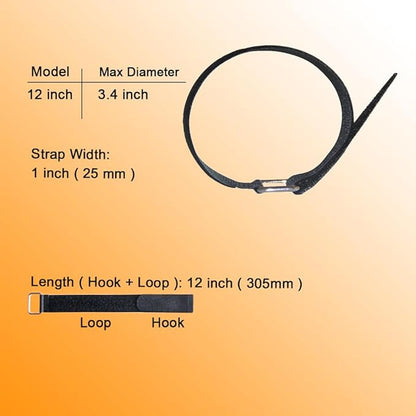 12 inch Reusable Fastening Cable Straps - Hook and Loop Fixing Straps - 12 Pack
