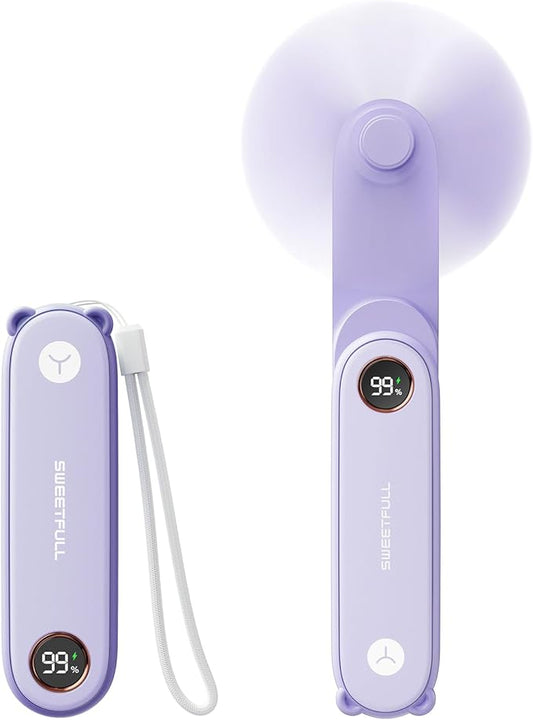 SWEETFULL Portable Handheld Mini Fan with LED Display, 3-in-1 Personal Foldable USB Rechargeable Hand Held Fan & Flashlight for Travel, Lash Eyelash, Cute Small Pocket for Women, Girls