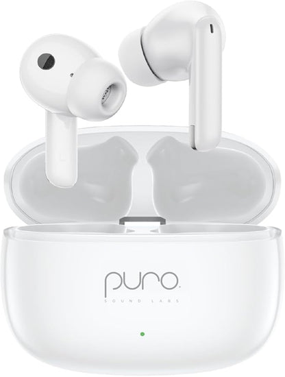 Puro Sound Labs PuroQuiet-Air Active Noise Cancelling Bluetooth Earbuds, Volume-Limited Wireless Earphones for Safe Listening, Soft Touch, Type-C Charging with Built-In Microphone & Secure Fit – White