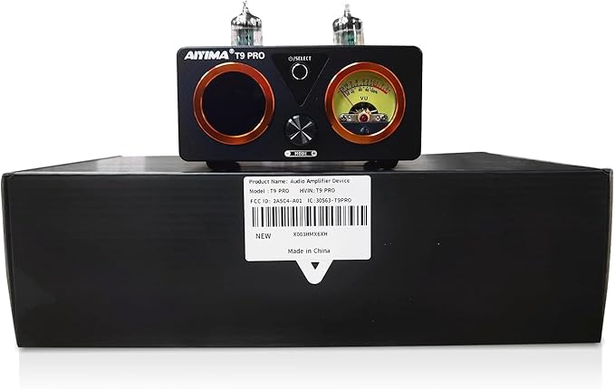 AIYIMA T9 PRO 200W Bluetooth Amplifier HiFi Digital Class D Power Amp 2.0/2.1 Channel Vacuum Tube DAC Amp with VU Meter & Bass Treble Bluetooth 5.2 Coaxial Optical PC-USB inputs (AIYIMA T9 PRO)