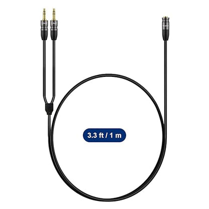 J&D 3.5 mm to 2X 3.5 mm Cable, Gold Plated Joint Copper Shell Heavy Duty 3.5mm 1/8 inch TRS Female to Dual 3.5 mm 1/8 inch TRS Male Y-Splitter Stereo Audio Adapter Cable, 3.3 Feet