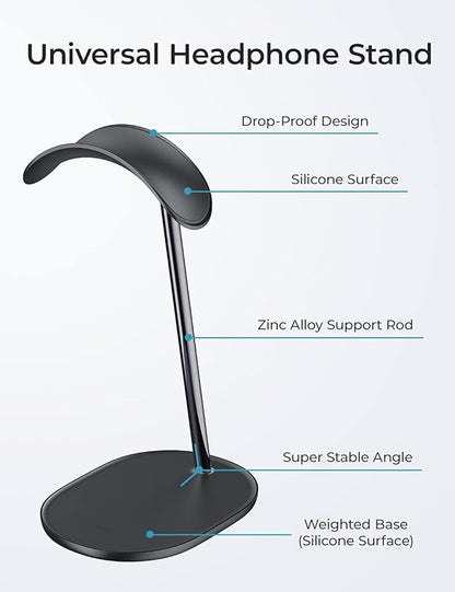BENKS Desktop Headphone Stand Universal Headset Holder Hanger Mount with Protective Silicone Pad, Gaming Headset Accessories, Compatible with AirPods Max, Beats, Bose, Sony and so on(Black)