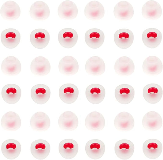 36 Pieces Medium Earbud Tips Soft and Comfortable Ear Bud Replacement Pieces Silicone Fit Most in-Ear Headphones，Inner Hole 3.8mm -5.5mm，Medium White and Red Replacement Eartips
