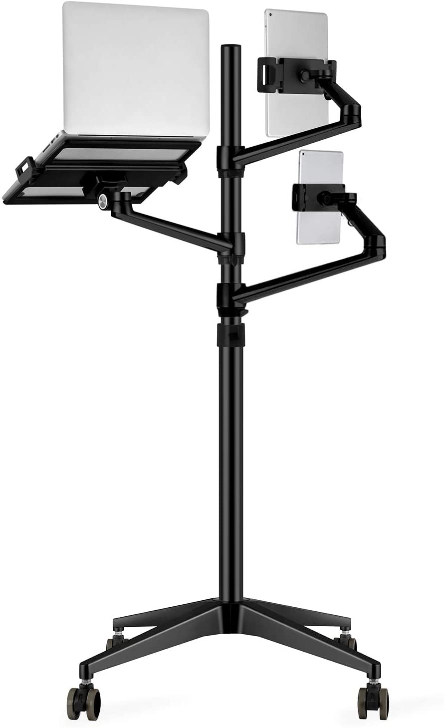 MagicHold Triple arm Height Adjustable Stand Mount with Rolling Wheel for Laptop(11-17 inch) and Compatible with ipad iPad pro 12.9 inch/Tablet/Ereader (Black)