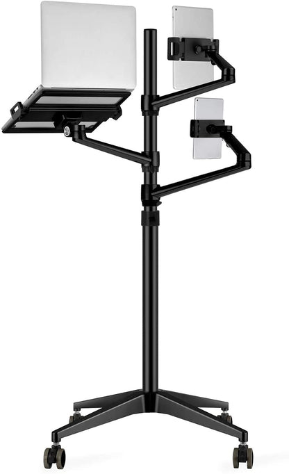 MagicHold Triple arm Height Adjustable Stand Mount with Rolling Wheel for Laptop(11-17 inch) and Compatible with ipad iPad pro 12.9 inch/Tablet/Ereader (Black)