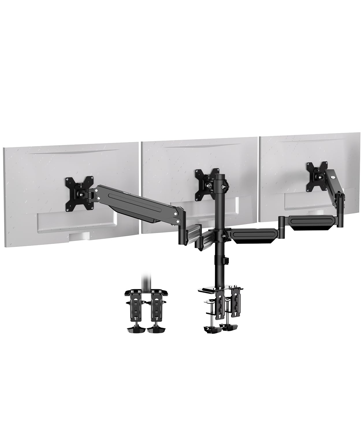Pholiten Triple Monitor Mount for Desk, 2 Gas Spring Monitor Arms for 17-32 inches Screen, Fully Adjustable Heavy Duty Monitor Mount with Clamp & Grommet Mounting, Each Arm Holds 22 lbs