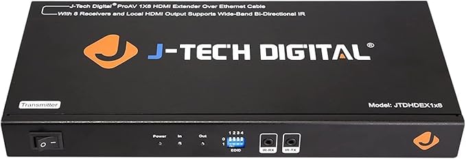 J-Tech Digital JTDHDEX1x8 ProAV Premium Quality 1X8 HDMI Extender/HDMI Amplifier/HDMI Splitter Over Ethernet Cable