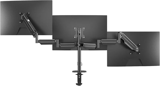 Pholiten Triple Monitor Mount for Desk, 2 Gas Spring Monitor Arms for 17-32 inches Screen, Fully Adjustable Heavy Duty Monitor Mount with Clamp & Grommet Mounting, Each Arm Holds 22 lbs