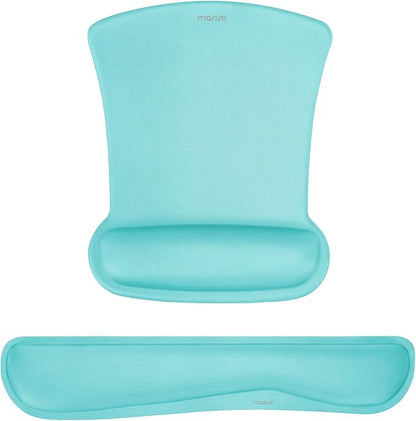 MOSISO Wrist Rest Support for Mouse Pad & Keyboard Set, Ergonomic Mousepad Non-Slip Base Home/Office Pain Relief & Easy Typing Cushion with Neoprene Cloth & Raised Memory Foam, Turquoise