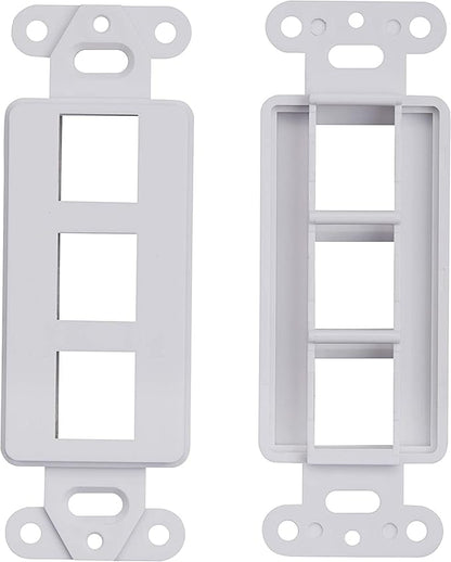 10 Pack Keystone Wall Plate 3 Port, White Decorator Insert Cover for Ethernet, HDMI, Coax, Cat6 Cat5, RJ45, Home & Office Installations