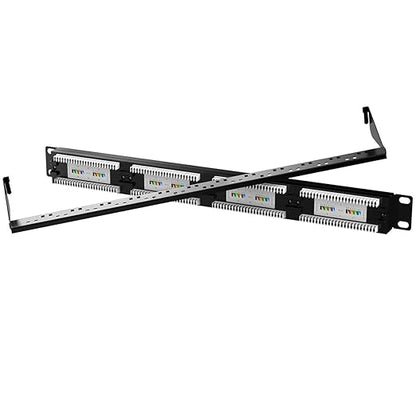 AMPCOM Premium Series CAT5/5e 24 Ports Patch Panel, Rack Mount - 1U, 19 inch, RJ45 Ethernet 568A 568B, 15u Gold Plated, with Rear Cable Support Bar