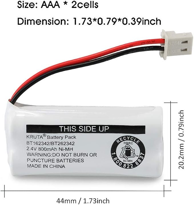 Kruta BT162342 BT262342 Cordless Phone Batteries Compatible with BT183342 BT283342 BT166342 BT266342 VTech CS6114 CS6419 CS6719 at&T EL52300 CL80111 Handset Telephone (Pack 6)