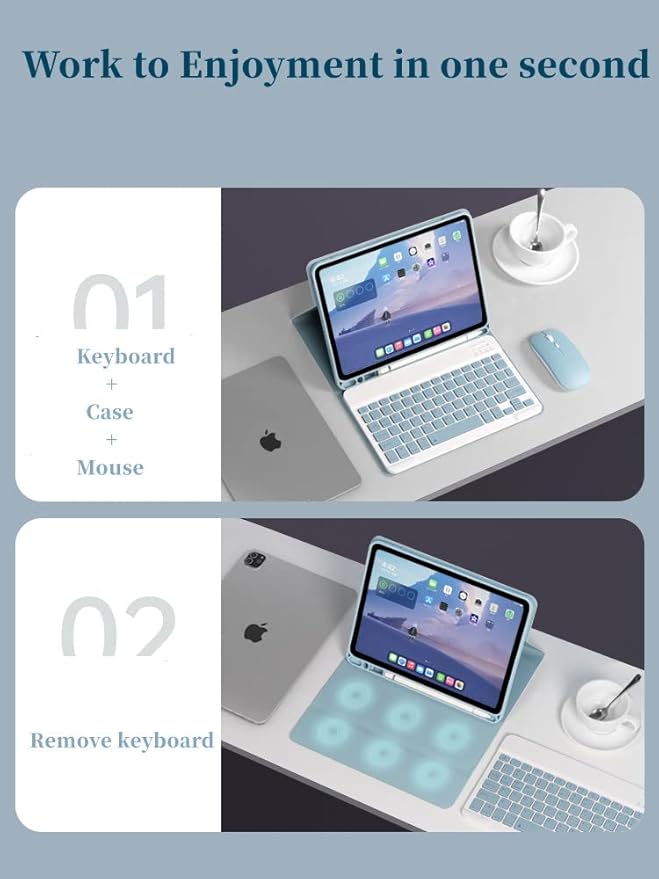 AnMengXinLing Keyboard Case for iPad Pro11 2022/2021 with Mouse Detachable Wireless Keyboard Pencil Holder Slim Smart Cover for iPad Pro 11 inch 4rd Gen/3rd Gen (Blue)