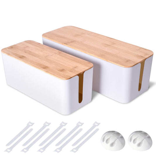 Naeety 2Pack Cable Management Box,Wooden Style Cord Organizer Cord Hide Box