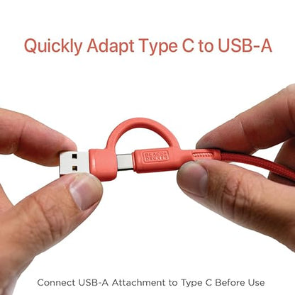 BLACK+DECKER USB C Multi Charging Cable, Fast Multi Charger Cable w/Adapter Braided 2in1 Multiple USB Cable, Universal Charging Cord w/Type C/USB Adapter for iPhone 17 16 15/Samsung/LG/Tablets/More