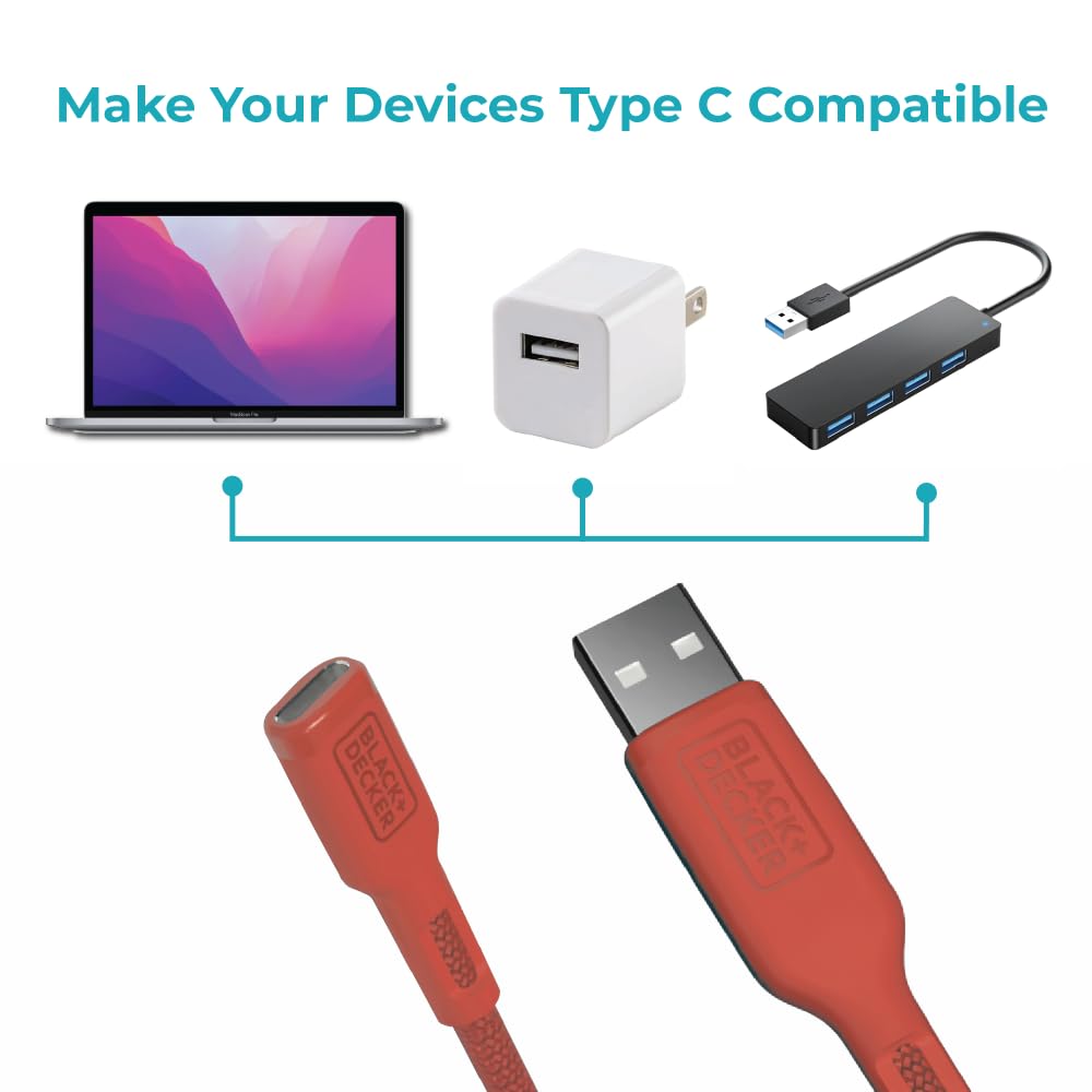 BLACK+DECKER USB C to USB Adapter [2 Pack] Type C Female to USBA, Coral