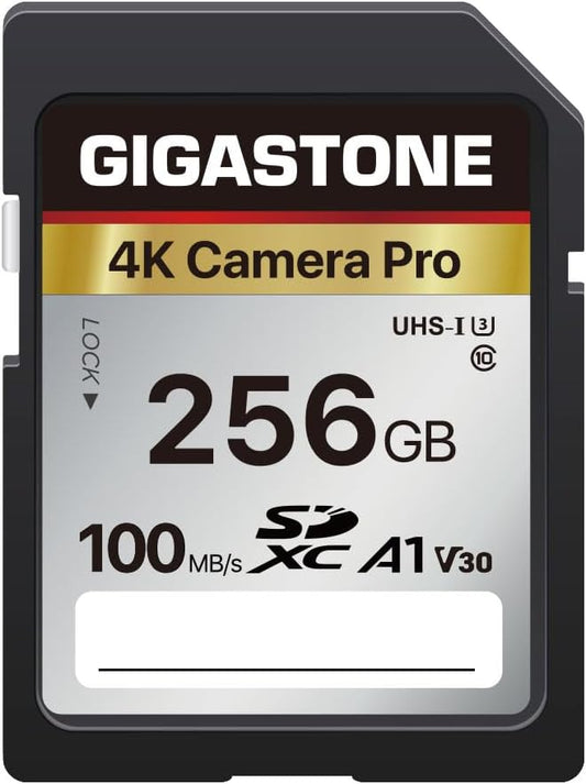 【5-Years Data Recovery】 GIGASTONE 256GB SD Card, 4K Camera Pro, UHS-I A1 V30 SDXC Memory Card 4K UHD Video Speed up to 100MB/s Compatible with Digital Camera, with 1 Mini Case