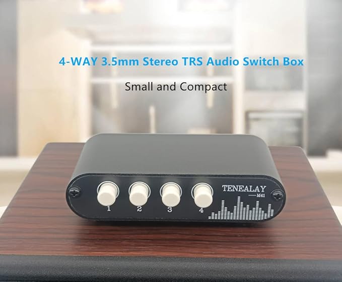 4 in 1 Out / 1 in 4 Out AUX 3.5mm Stereo Audio Input Signal Source Switcher, 4-Way Switch Selector Splitter Box M41