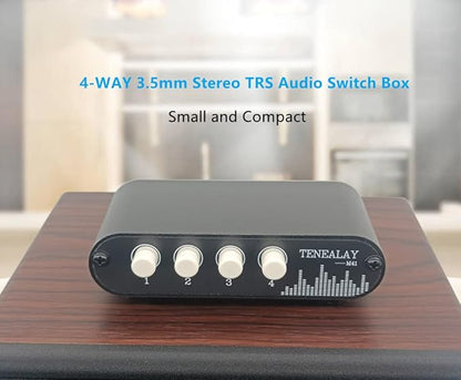 4 in 1 Out / 1 in 4 Out AUX 3.5mm Stereo Audio Input Signal Source Switcher, 4-Way Switch Selector Splitter Box M41