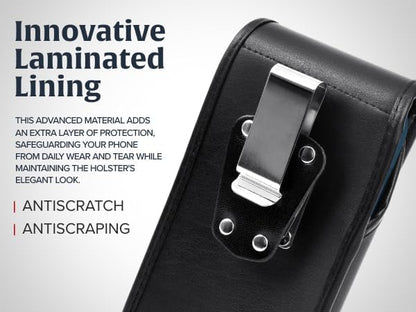 Turtleback Belt Clip for iPhone 16 Pro Max, 15 Pro Max, 14 Pro Max -Small- Fits w/Slim MagSafe Style Cases, Premium Black Leather, Vertical Belt Holder, Magnetic Closure HD Rotating Belt Clip