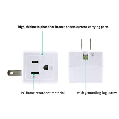 SYCON Adapter Outlet Extender, 2-Prong to 3-Prong Mini Wall Plug, Multi Outlet Splitter with 3 Outlets