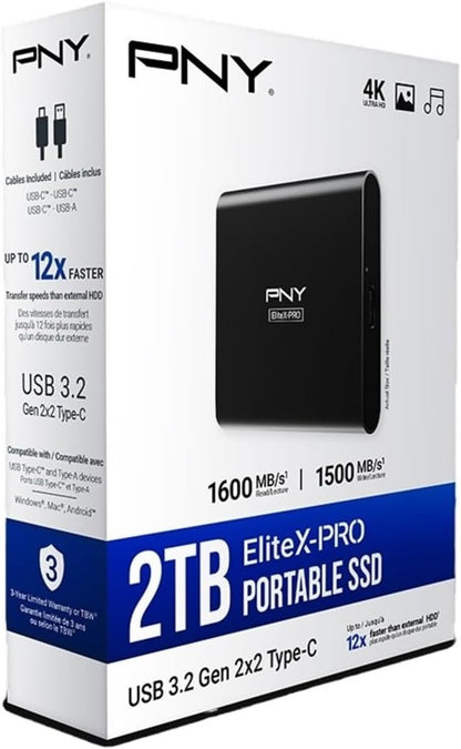 PNY EliteX-PRO 2TB USB 3.2 Gen 2x2 Type-C Portable Solid State Drive (SSD) – (PSD0CS2260-2TB-RB)