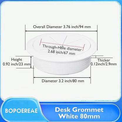 Desk Grommet 3-1/8" (80 mm), Desk Hole Cover for Cables White, Cable Grommet ABS Plastic, Desk Hole Grommet for Office and Home Table Cable, Detachable & Flexible Cable Cord Organizer-2 Pcs