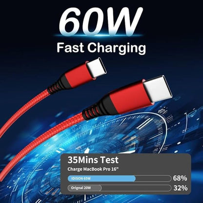 USB C to USB C Cable 60W(3A), Nylon Braided Type-C Charger Cable Fast Charging for iPhone 15 Pro Max Plus/Samsung S23, Switch, Pad and More(3FT 3Pack)