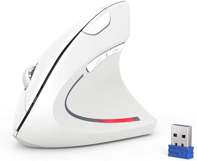 TECKNET Ergonomic Mouse, 4800 DPI Wireless Vertical Mouse with 5 Adjustable DPI Levels, 6 Buttons, 2.4GHz Optical Carpal Tunnel Mouse for Laptop, Desktop, PC, MacBook - White