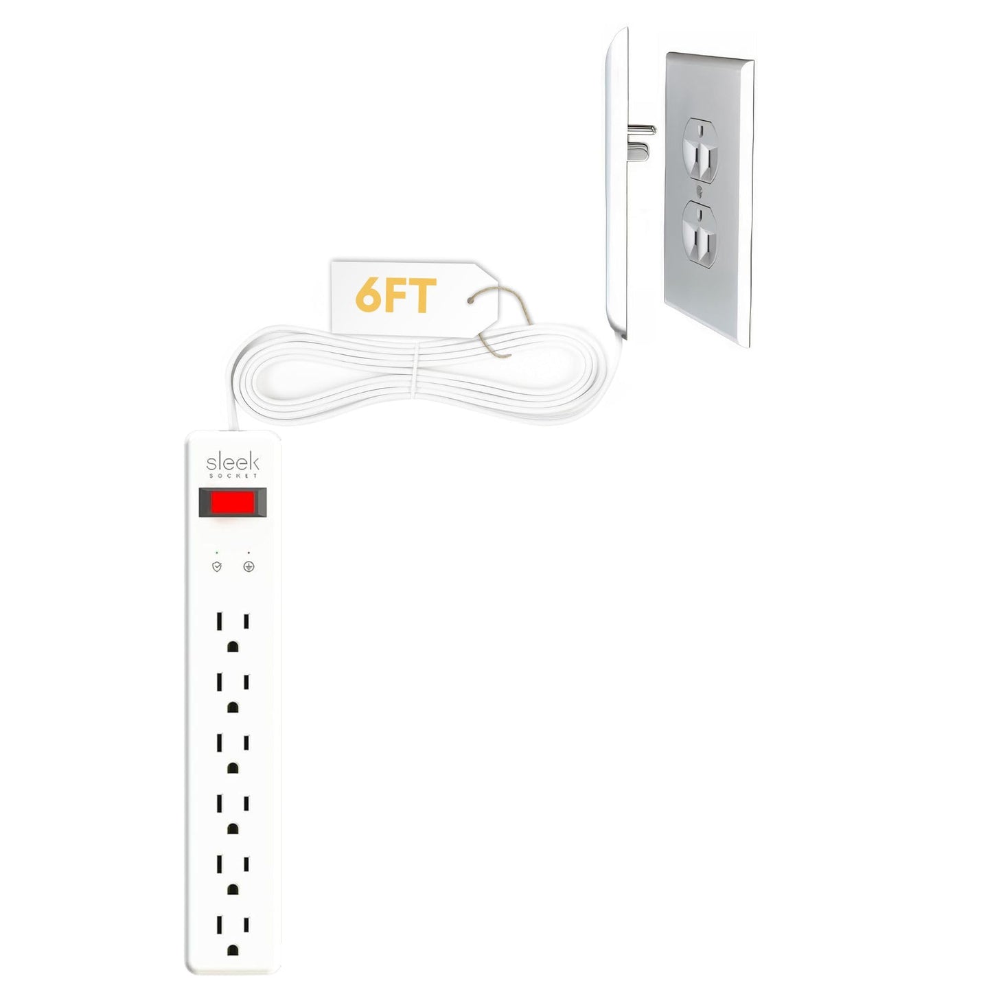 Sleek Socket Original & Patented Ultra-Thin Outlet Concealer with Cord Concealer Kit, Flat Extension Cord with Multi Outlets Surge Protector Power Strip, Ideal for Home Office and Home Theater