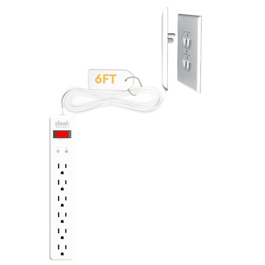 Sleek Socket Original & Patented Ultra-Thin Outlet Concealer with Cord Concealer Kit, Flat Extension Cord with Multi Outlets Surge Protector Power Strip, Ideal for Home Office and Home Theater