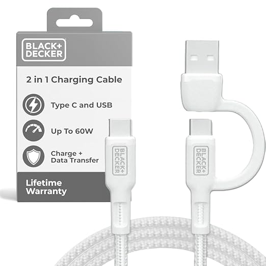 BLACK+DECKER USB C Multi Charging Cable, Fast Multi Charger Cable w/Adapter Braided 2in1 Multiple USB Cable, Universal Charging Cord w/Type C/USB Adapter for iPhone 17 16 15/Samsung/LG/Tablets/More
