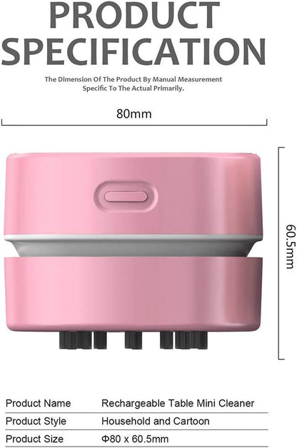 ODISTAR Desktop Vacuum Cleaner,Mini Table dust Sweeper Energy Saving,High Endurance up to 400 mins,Cordless&360º Rotatable Design for Cleaning Hairs,Crumbs,Computer Keyboard (Pink Charging)