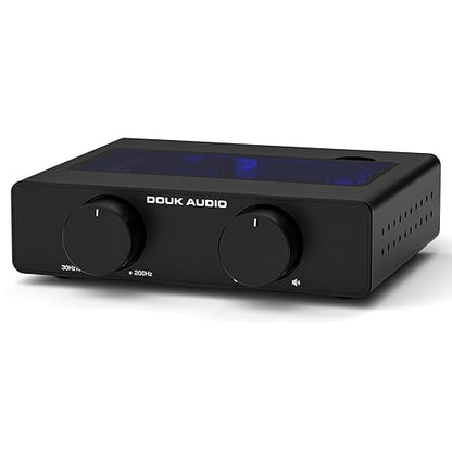 Douk Audio A5 2 Channel TPA3255 Stereo Amp, 300 Watts x2 Mini Hi-Fi Audio Power Amplifier Class D for Home Theater System, Passive Bookshelf Tower Speakers with High-Pass Filter + 48V Power Supply