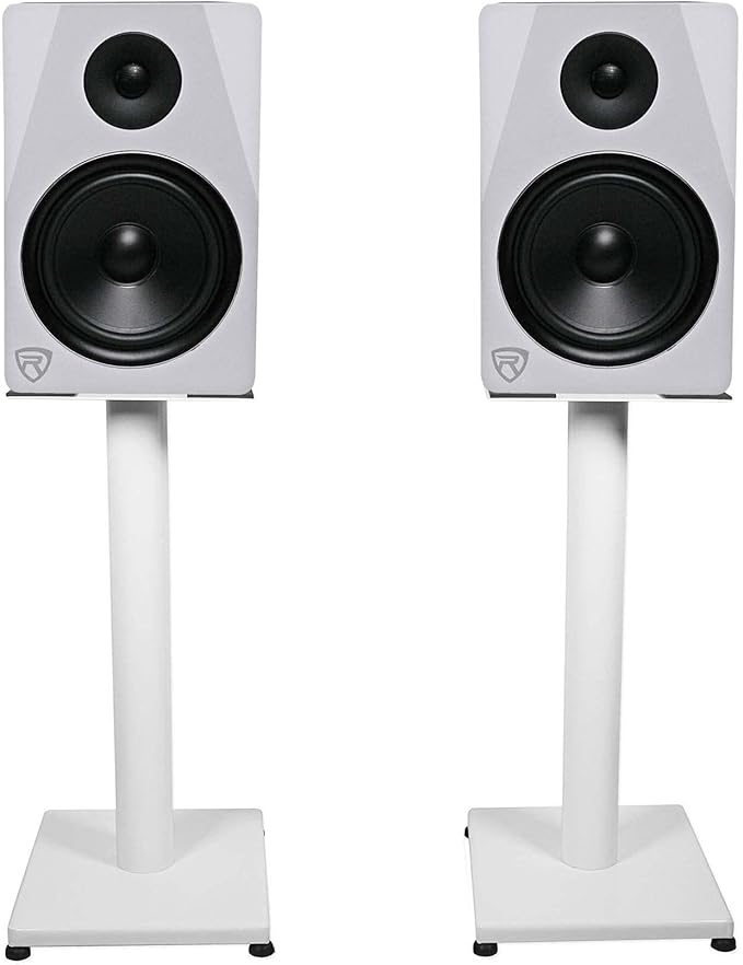 Rockville RS21W 21 inch Steel Bookshelf Speaker Stands, 60 lbs Capacity, Anti-Vibration Foam, Cable Management, for Home Audio and Studio Monitoring