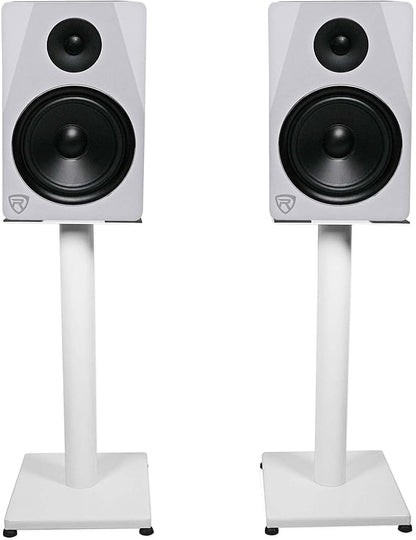 Rockville RS21W 21 inch Steel Bookshelf Speaker Stands, 60 lbs Capacity, Anti-Vibration Foam, Cable Management, for Home Audio and Studio Monitoring