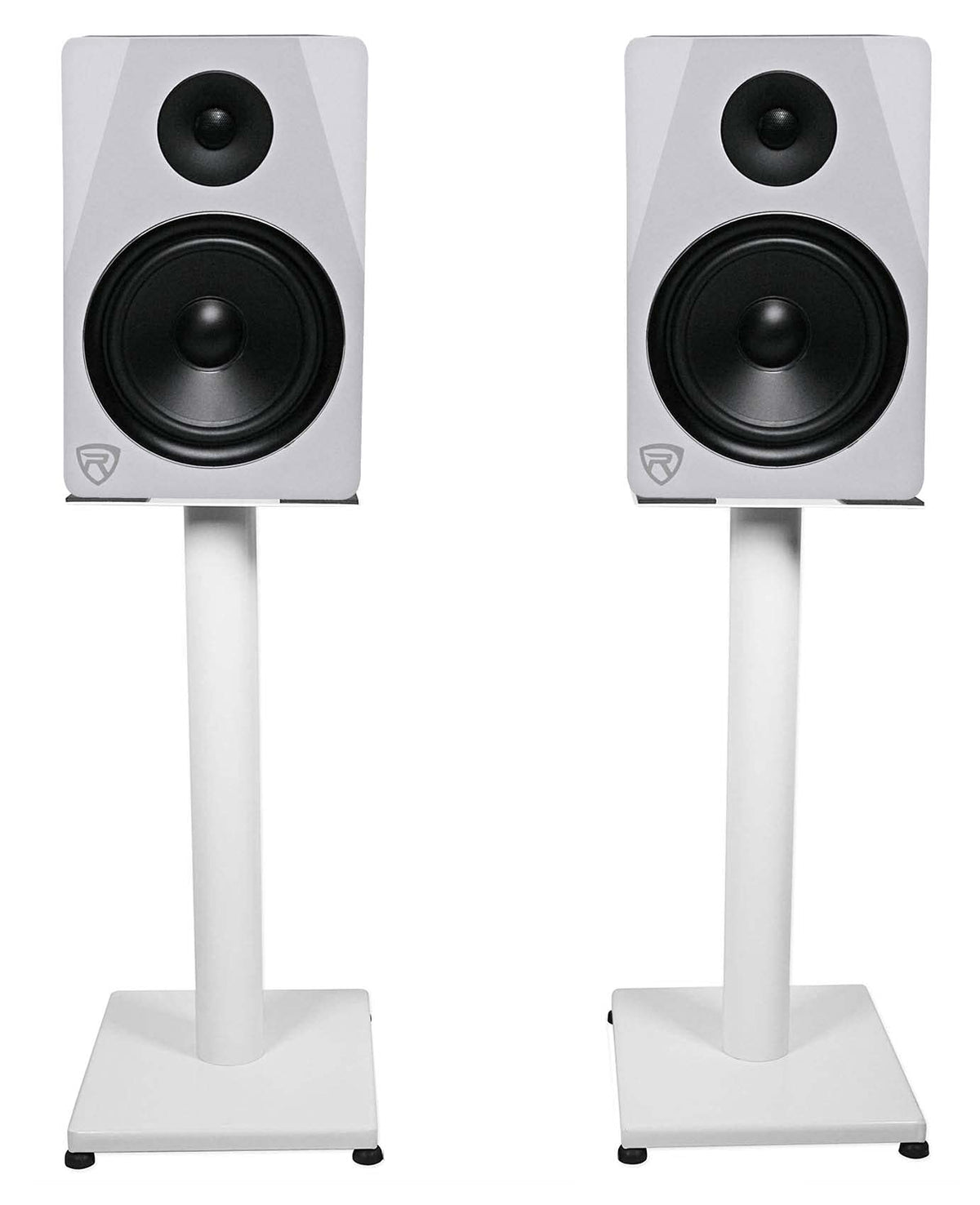 Rockville RS21W V2 Pair 21" Steel Bookshelf Speaker/Monitor Stands, White