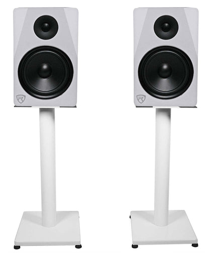 Rockville RS21W V2 Pair 21" Steel Bookshelf Speaker/Monitor Stands, White