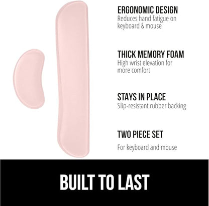GORILLA GRIP Silky Gel Memory Foam Wrist Rest for Computer Keyboard, Mouse, Ergonomic Design for Typing Pain Relief, Desk Pads Support Hand Arm Mousepad Rests, Stain Resistant, 2 Piece Pad, Light Pink