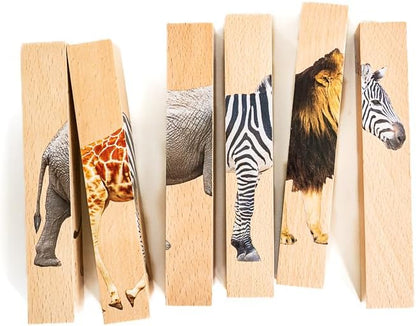Wooden Animal Chunky Puzzles for Toddlers 2+ Years - Montessori 4 in 1 Safari Animal Block Puzzle Toy