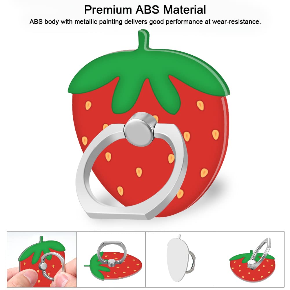 Bonoma Cute Phone Ring Holder with Strawberry Design, 3 Pack Universal Finger Ring Stand Grip Kickstand Ring, 360° Rotation Universal Stylish Stand Compatible with All Smartphones